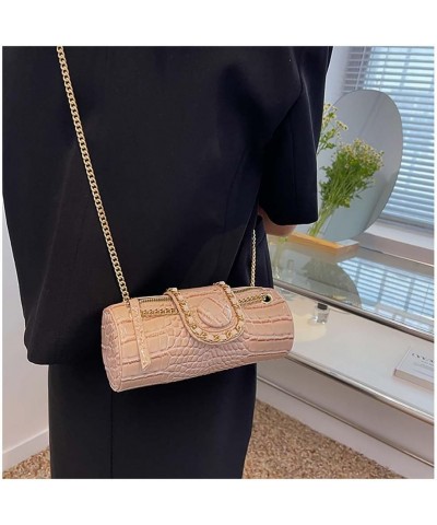 Small Purse Chain Crossbody Bag Women's Cylindrical Shoulder Bag Apricot $13.23 Crossbody Bags