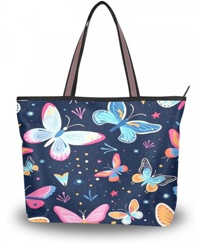 Cute Butterflies Color Shoulder Bags Large Handle Ladies Handbag Multicoloured $15.92 Shoulder Bags