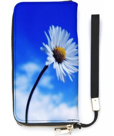 Skys Daisies Flowers Leather Wallet Vertical Long Wallet for Men with Credit Card Holder Zip Coin Pocket $15.69 Wallets