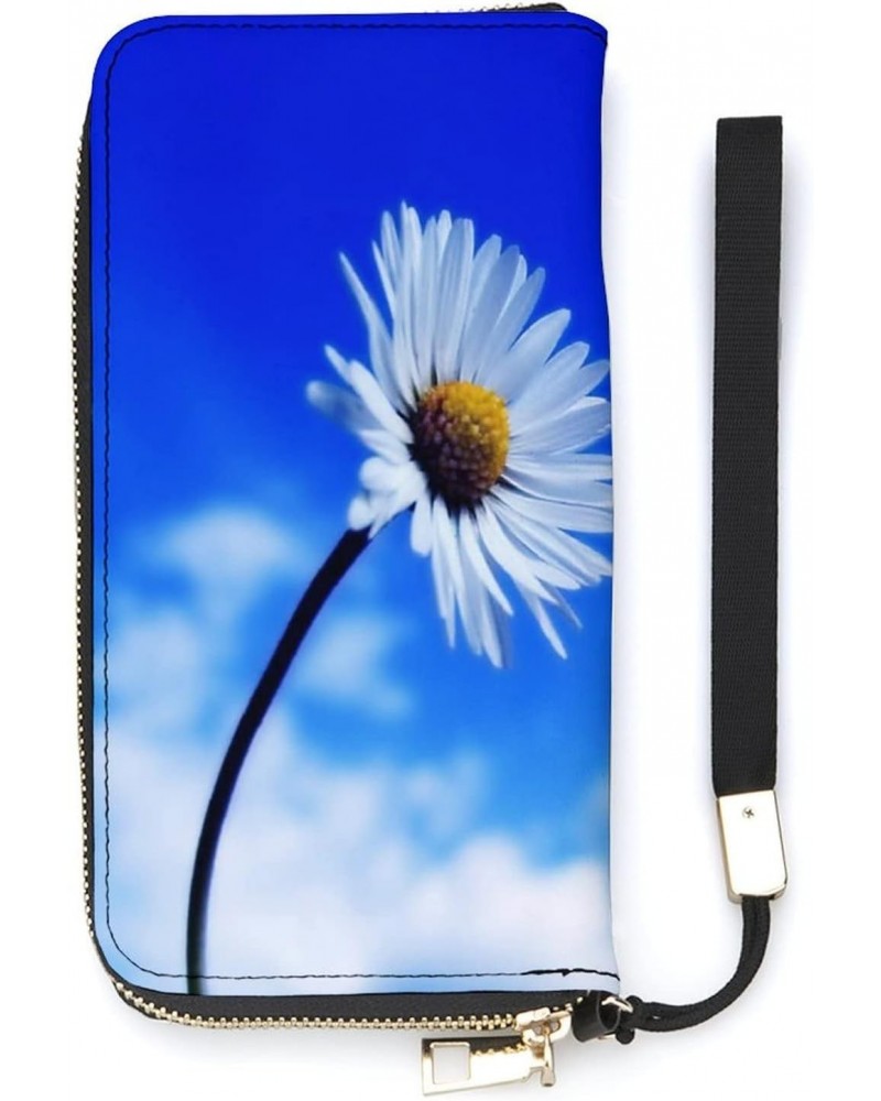 Skys Daisies Flowers Leather Wallet Vertical Long Wallet for Men with Credit Card Holder Zip Coin Pocket $15.69 Wallets