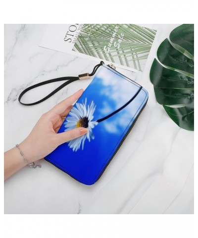 Skys Daisies Flowers Leather Wallet Vertical Long Wallet for Men with Credit Card Holder Zip Coin Pocket $15.69 Wallets