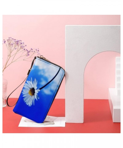 Skys Daisies Flowers Leather Wallet Vertical Long Wallet for Men with Credit Card Holder Zip Coin Pocket $15.69 Wallets