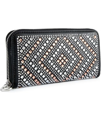 Rhinestone Bling Small Accordion Wallet Vegan Leather for Women for Cash Coin (7343-BK (Bling Black)) 7221-bk (Diamond Black)...