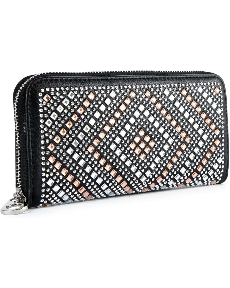 Rhinestone Bling Small Accordion Wallet Vegan Leather for Women for Cash Coin (7343-BK (Bling Black)) 7221-bk (Diamond Black)...