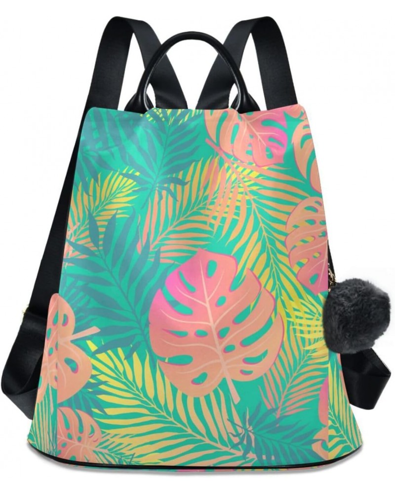 Rainbow Palm Monstra Leaf Backpack Purse for Women Anti Theft Fashion Back Pack Shoulder Bag $23.99 Backpacks