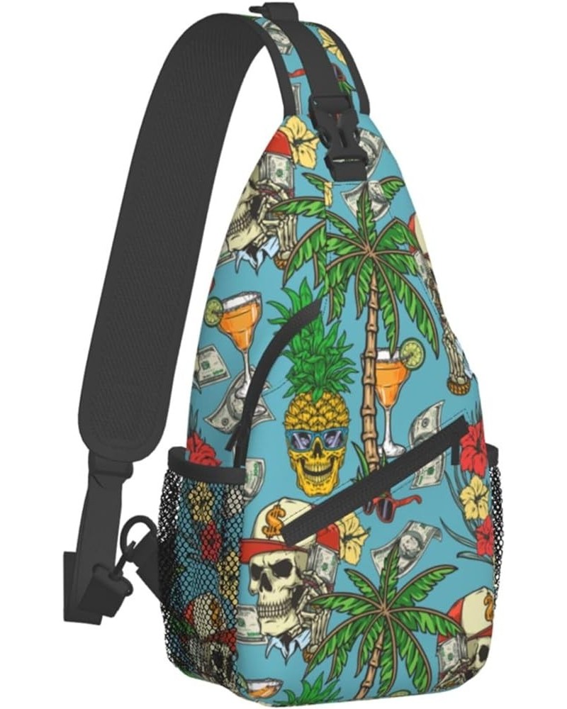 Cool Sling Backpack for Men Women, Multipurpose Crossbody Shoulder Bag Compatible with Watercolor Tropical Peach Leaves Flowe...