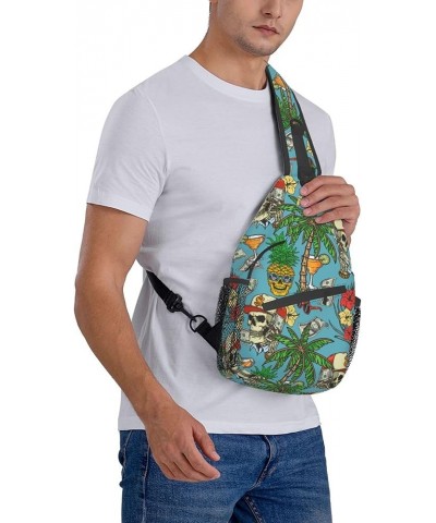 Cool Sling Backpack for Men Women, Multipurpose Crossbody Shoulder Bag Compatible with Watercolor Tropical Peach Leaves Flowe...