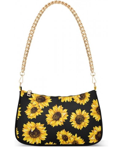 Fabric Textures Patterns Women's Small Purse, Women Crossbody Bags Black Sunflowers $14.40 Shoulder Bags