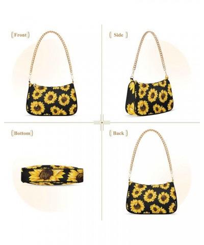 Fabric Textures Patterns Women's Small Purse, Women Crossbody Bags Black Sunflowers $14.40 Shoulder Bags