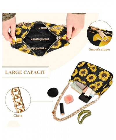 Fabric Textures Patterns Women's Small Purse, Women Crossbody Bags Black Sunflowers $14.40 Shoulder Bags