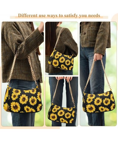 Fabric Textures Patterns Women's Small Purse, Women Crossbody Bags Black Sunflowers $14.40 Shoulder Bags