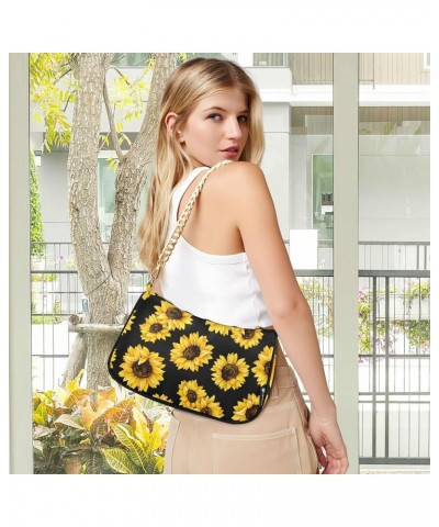 Fabric Textures Patterns Women's Small Purse, Women Crossbody Bags Black Sunflowers $14.40 Shoulder Bags