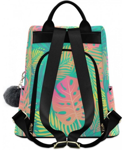 Rainbow Palm Monstra Leaf Backpack Purse for Women Anti Theft Fashion Back Pack Shoulder Bag $23.99 Backpacks