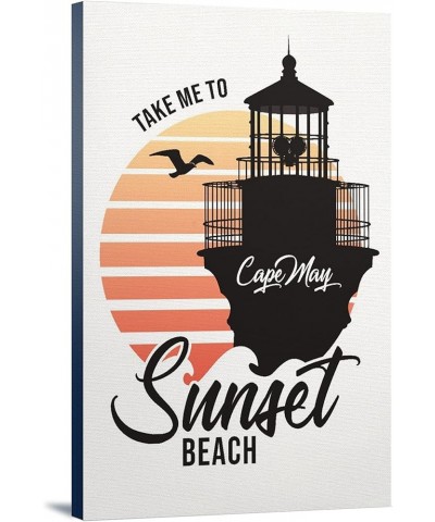 Cape May, New Jersey, Take Me to Sunset Beach, Vector Lighthouse and Sun, (24x36 Wrapped Canvas, Wall Decor, Artwork) 24x36 S...