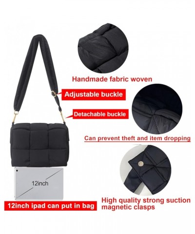 Puffer shoulder bag Nylon padded woven handbag designer crossbody dupes women down purse Black S $19.20 Shoulder Bags