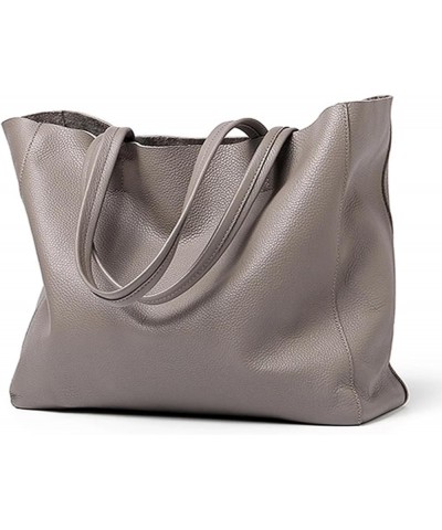 Cow Leather Women Bags Luxury Handbag Large Top Genuine Leather Women's Shoulder Bags Tote Gray $50.46 Totes