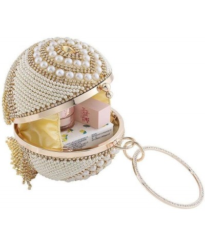 Dazzling Crystal Tassel Women's Evening Bag Round Wedding Cocktail Wrist Handbag Purse Ball Evening Bag (Gold 1) Gold+pearl $...