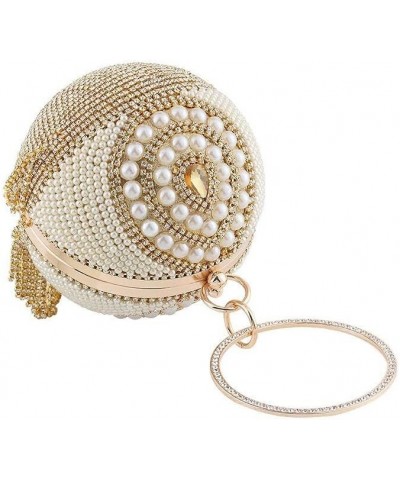 Dazzling Crystal Tassel Women's Evening Bag Round Wedding Cocktail Wrist Handbag Purse Ball Evening Bag (Gold 1) Gold+pearl $...