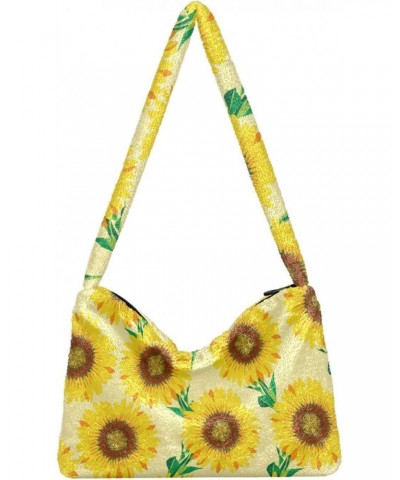 Vintage Sunflower Yellow Flowers Fluffy Crossbody Bag Furry Tote Bags for Women Fuzzy Purse Handbag Lady Shoulder Bag Large P...