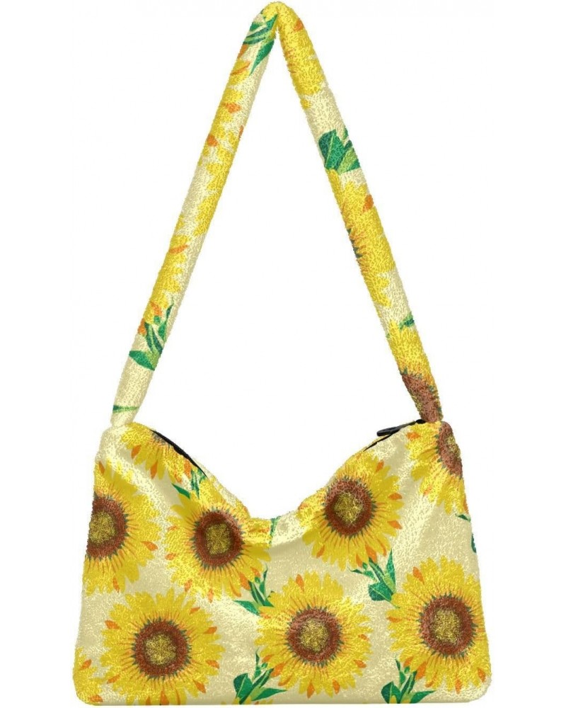 Vintage Sunflower Yellow Flowers Fluffy Crossbody Bag Furry Tote Bags for Women Fuzzy Purse Handbag Lady Shoulder Bag Large P...