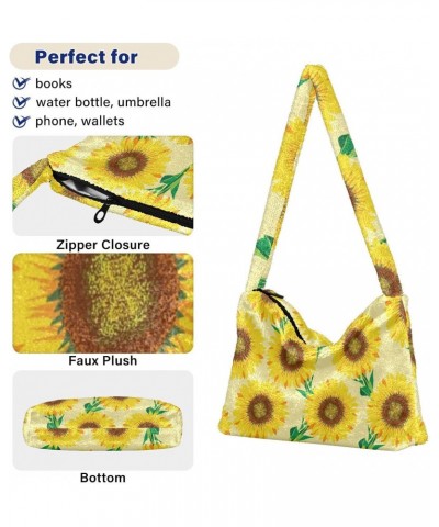 Vintage Sunflower Yellow Flowers Fluffy Crossbody Bag Furry Tote Bags for Women Fuzzy Purse Handbag Lady Shoulder Bag Large P...