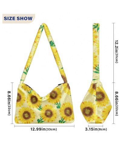 Vintage Sunflower Yellow Flowers Fluffy Crossbody Bag Furry Tote Bags for Women Fuzzy Purse Handbag Lady Shoulder Bag Large P...