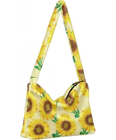 Vintage Sunflower Yellow Flowers Fluffy Crossbody Bag Furry Tote Bags for Women Fuzzy Purse Handbag Lady Shoulder Bag Large P...