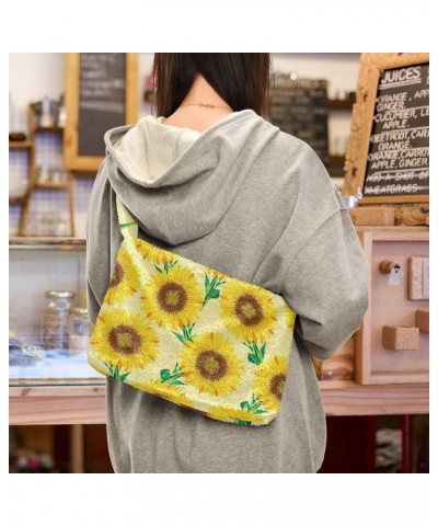 Vintage Sunflower Yellow Flowers Fluffy Crossbody Bag Furry Tote Bags for Women Fuzzy Purse Handbag Lady Shoulder Bag Large P...