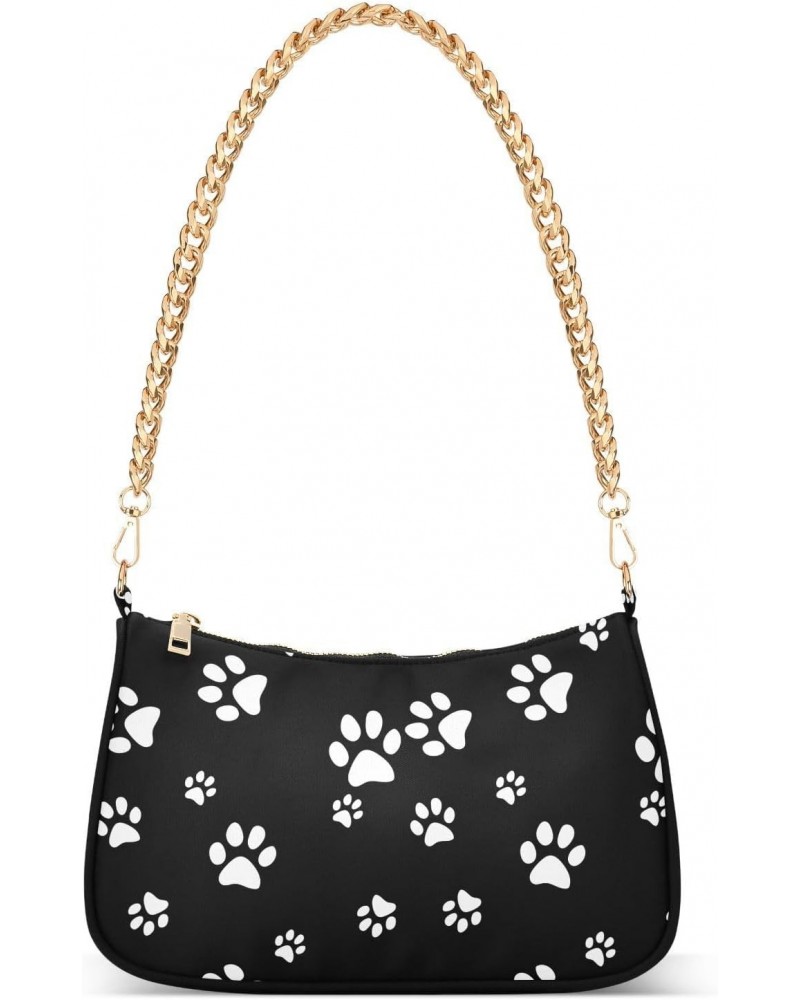 Shoulder Bag White Dog Cat Paw Print Black Women Clutch Handbag Shoulder Purch Date Chain Bag Tote Bag Spring Holiday Birthda...