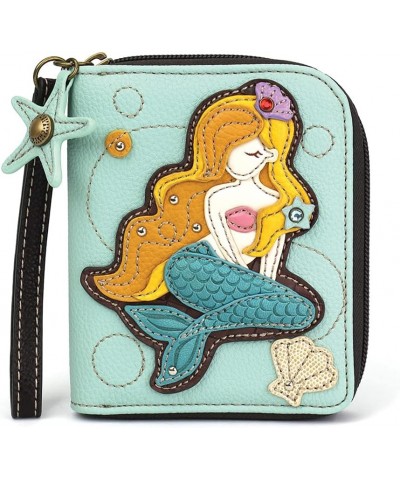 Zip Around Wallet, Wristlet, 8 Credit Card Slots, Sturdy Pu Leather - Cow - Teal Mermaid A - Blue $20.16 Wallets