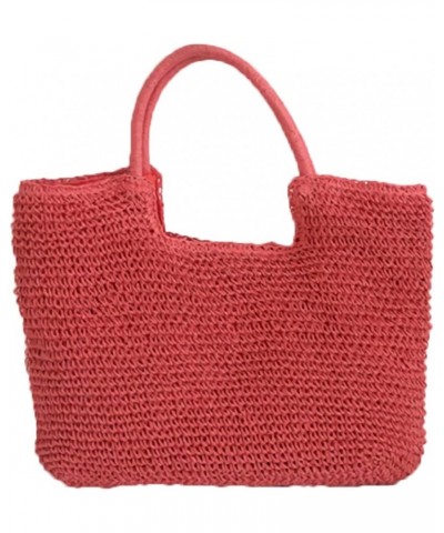 Large Woven Straw Tote Bag Top Handle Straw Beach Bag Women's Woven Hand Bag Summer Beach Large Purse Red $22.54 Totes