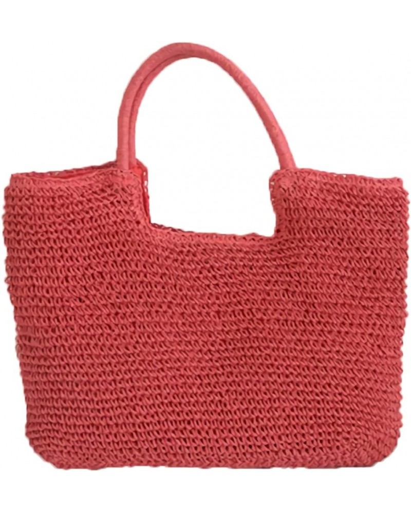 Large Woven Straw Tote Bag Top Handle Straw Beach Bag Women's Woven Hand Bag Summer Beach Large Purse Red $22.54 Totes