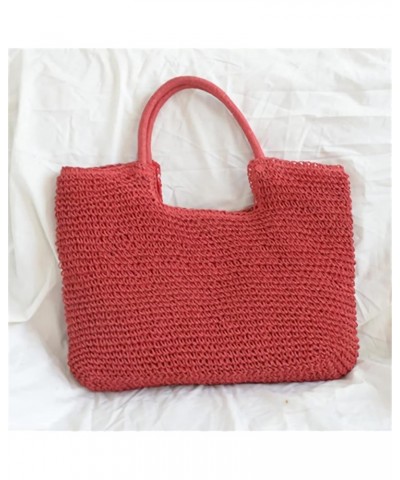 Large Woven Straw Tote Bag Top Handle Straw Beach Bag Women's Woven Hand Bag Summer Beach Large Purse Red $22.54 Totes