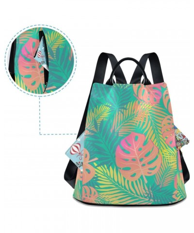 Rainbow Palm Monstra Leaf Backpack Purse for Women Anti Theft Fashion Back Pack Shoulder Bag $23.99 Backpacks