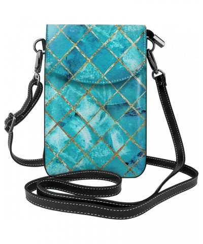 Check Turquoise Teal Green Cell Phone Purse Leather Shoulder Bag Mini Phone Pouch Crossbody Bag For Women $19.08 Crossbody Bags