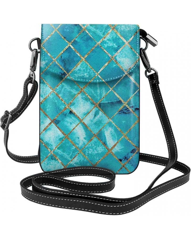 Check Turquoise Teal Green Cell Phone Purse Leather Shoulder Bag Mini Phone Pouch Crossbody Bag For Women $19.08 Crossbody Bags