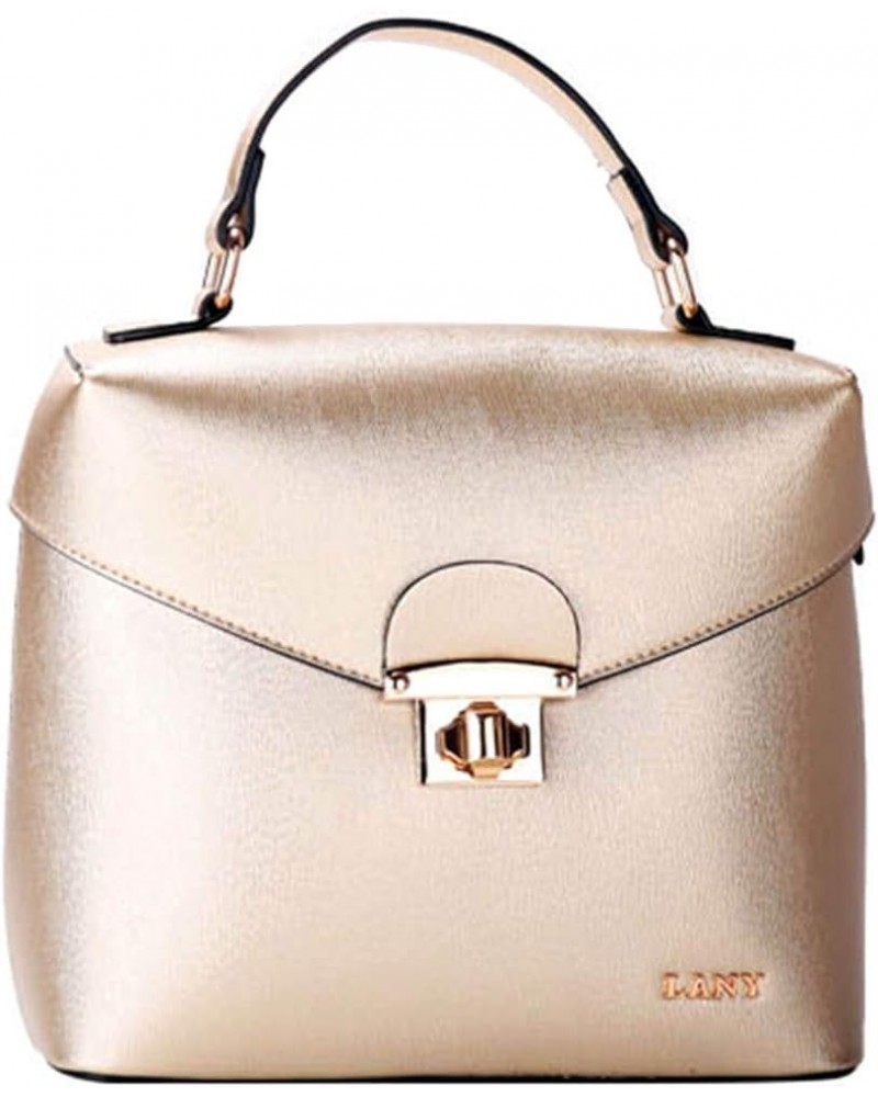 Front Flap Twist Lock Top Handle Satchel w/Makeup Pouch, Wallet, Crossbody Strap Set Gold $22.79 Satchels