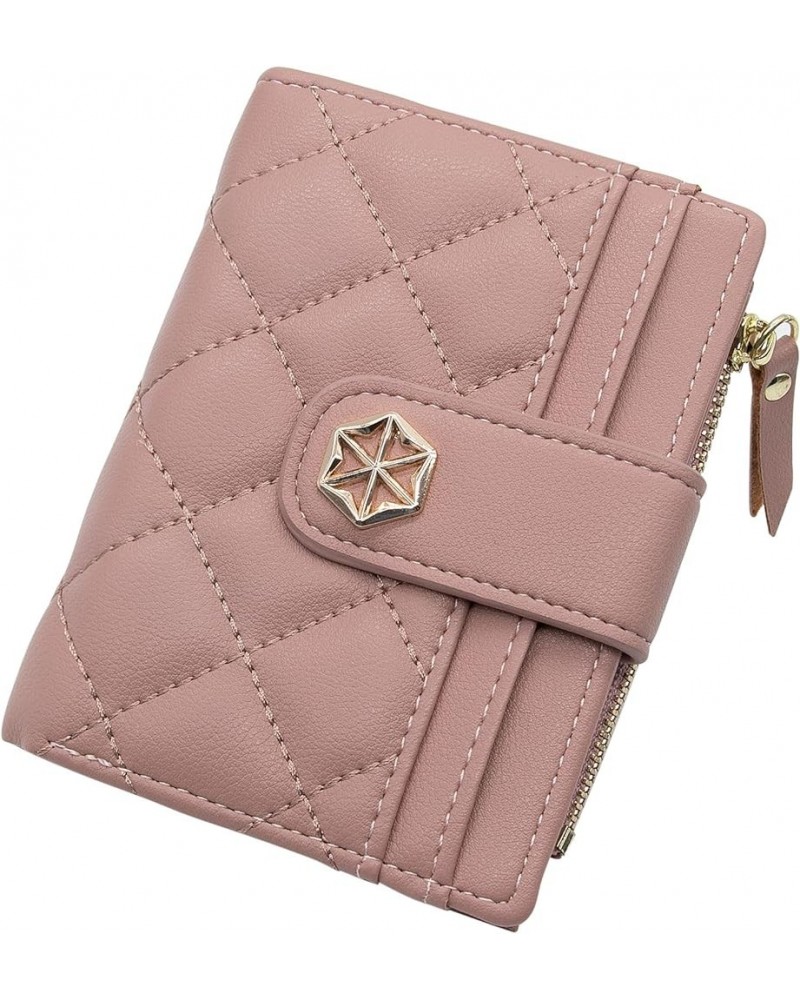 Womens Wallet Card Holder Small Bifold RFID Blocking Purse Short Quilted Leather Pocket for Women Girls Ladies (Black) Pink $...