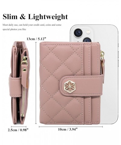 Womens Wallet Card Holder Small Bifold RFID Blocking Purse Short Quilted Leather Pocket for Women Girls Ladies (Black) Pink $...