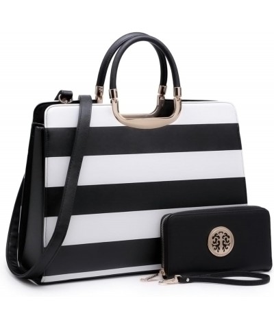 Womens Handbag Top Handle Shoulder Bag Tote Satchel Purse Work Bag with Matching Wallet 4-black/White $26.87 Totes