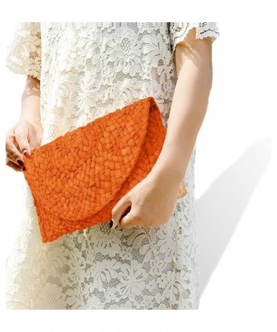 Straw Clutch Purse for Women, Woven Beach Straw Bags for Summer,Rattan Clutch For Girl Vacation Orange $11.33 Clutches