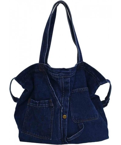 Japanese casual handbag Fashion versatile large capacity shoulder bag denim neutral satchel (Blue) Dark Blue $16.42 Satchels