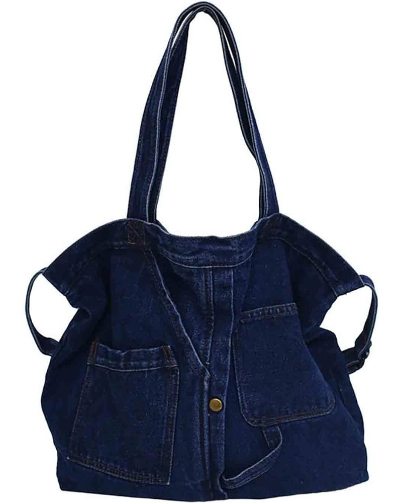 Japanese casual handbag Fashion versatile large capacity shoulder bag denim neutral satchel (Blue) Dark Blue $16.42 Satchels