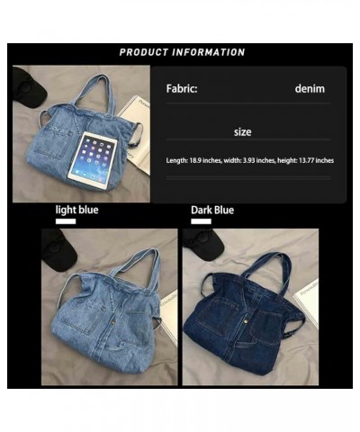 Japanese casual handbag Fashion versatile large capacity shoulder bag denim neutral satchel (Blue) Dark Blue $16.42 Satchels