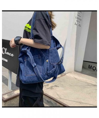 Japanese casual handbag Fashion versatile large capacity shoulder bag denim neutral satchel (Blue) Dark Blue $16.42 Satchels