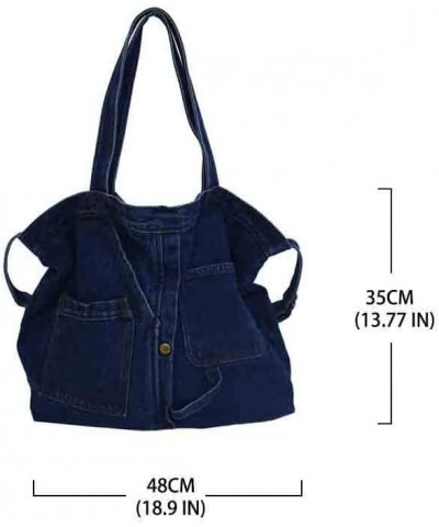 Japanese casual handbag Fashion versatile large capacity shoulder bag denim neutral satchel (Blue) Dark Blue $16.42 Satchels