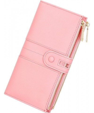 Slim Wallets for Women PU Leather Card Holder Wallet Large Capacity Bifold Clutch Wallet with Double Zipper Pocket Pink $15.3...