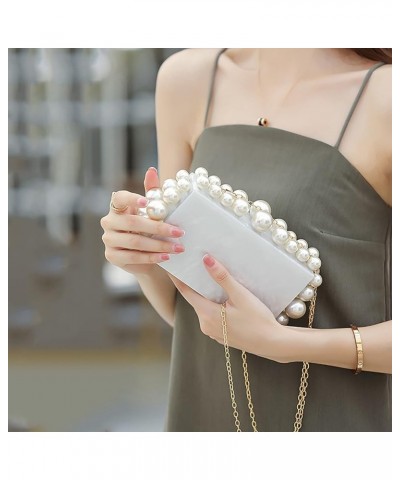 Acrylic Evening Handbag Pearl Women's Clutch Shoulder Bag Crossbody Bag Square Box Wedding Cocktail Party Prom J $33.38 Satchels