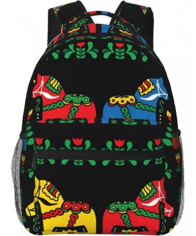 Runner Swedish Dala Horse Folk Stylish And Lightweight Backpack,Comfortable To Carry,Multi-Pocket Design,23l Capacity,Easily ...