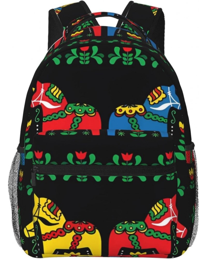 Runner Swedish Dala Horse Folk Stylish And Lightweight Backpack,Comfortable To Carry,Multi-Pocket Design,23l Capacity,Easily ...